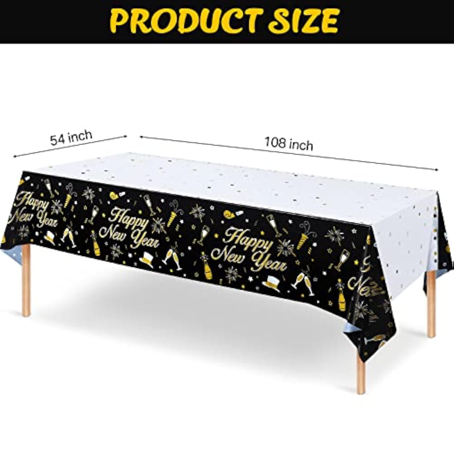 3 Pack 2026 Happy New Year Table Covers 54x108in Black Gold Party Decor