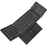Foldable Travel Keyboard With Touchpad & Number Pad, Bluetooth Wireless Portable Folding Full Size Keyboard With Trackpad For Pc Laptop Ipad Tablets Smartphone, Silicone Leather Cover, Black
