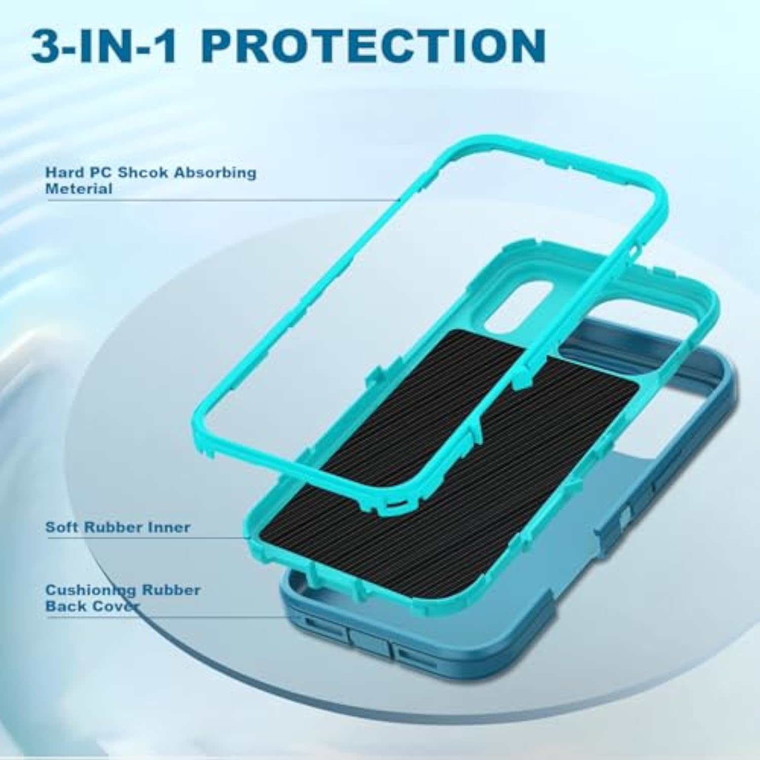 Designed For Iphone 17 Pro Case,[Without Screen Protector] Shockproof/Dust/Drop Proof 3-Layer Full Body Protection Rugged Heavy Duty Phone Case Cover For Iphone 17 Pro 6.3", Turquoise