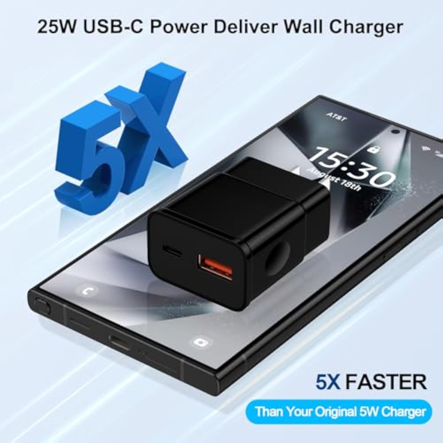 Samsung S25 S24 Usb C Super Fast Charging Block For Galaxy S25/S24/S23/S22/S21/S20 /Z Fold 6 5 4 Note 20,25W Dual Port Pd & Usb A Charger Type C Wall Plug Adapter