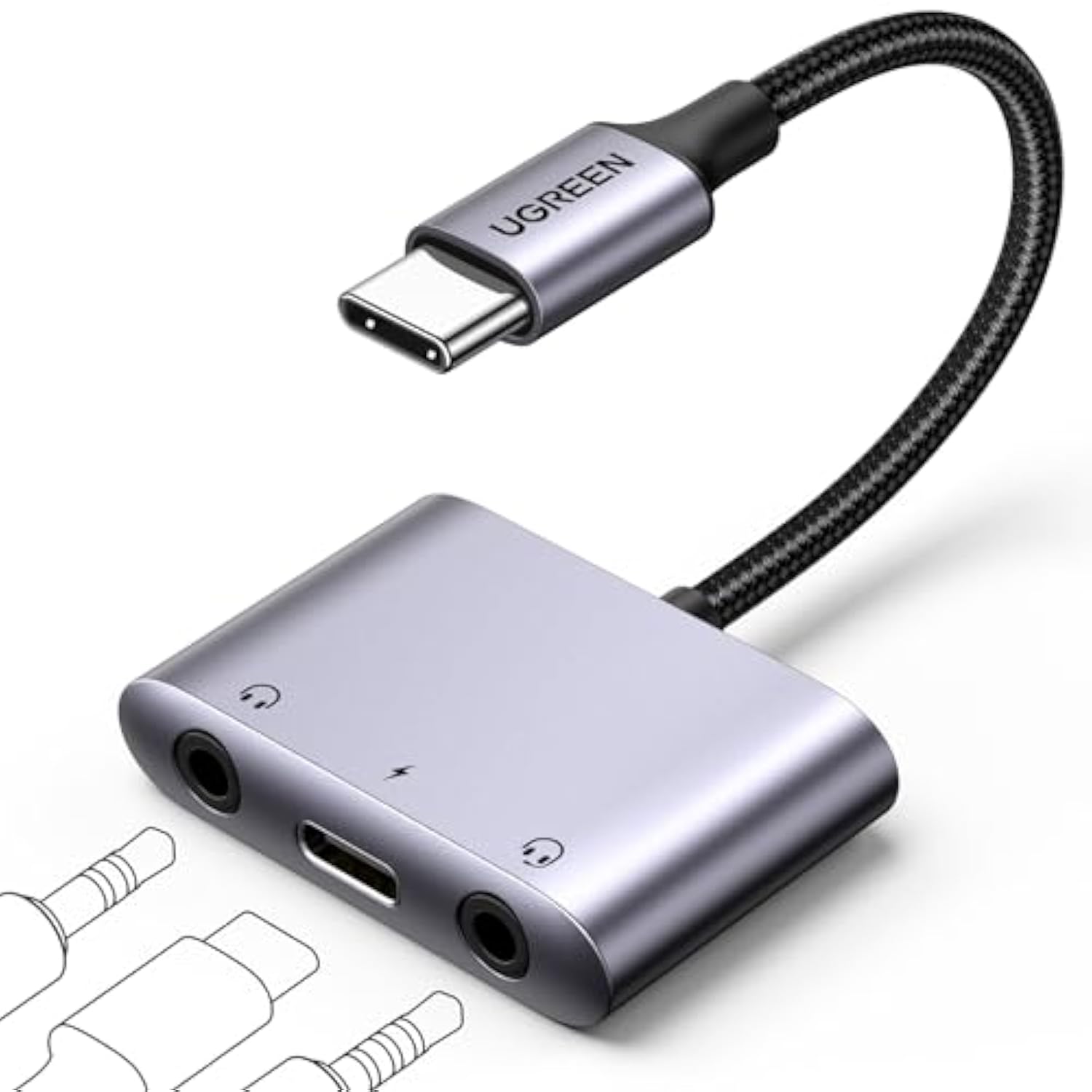Ugreen Usb C To 3.5Mm Audio Adapter 3 In 1 Charger And Headphone Splitter Usb C To Aux Dual Headphone Jack With Pd 60W Fast Charge Cable For Iphone 15 Pro Max, Galaxy S24/23 Ultra, Pixel 8, Ipad Pro