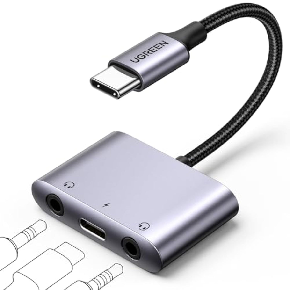 Ugreen Usb C To 3.5Mm Audio Adapter 3 In 1 Charger And Headphone Splitter Usb C To Aux Dual Headphone Jack With Pd 60W Fast Charge Cable For Iphone 15 Pro Max, Galaxy S24/23 Ultra, Pixel 8, Ipad Pro