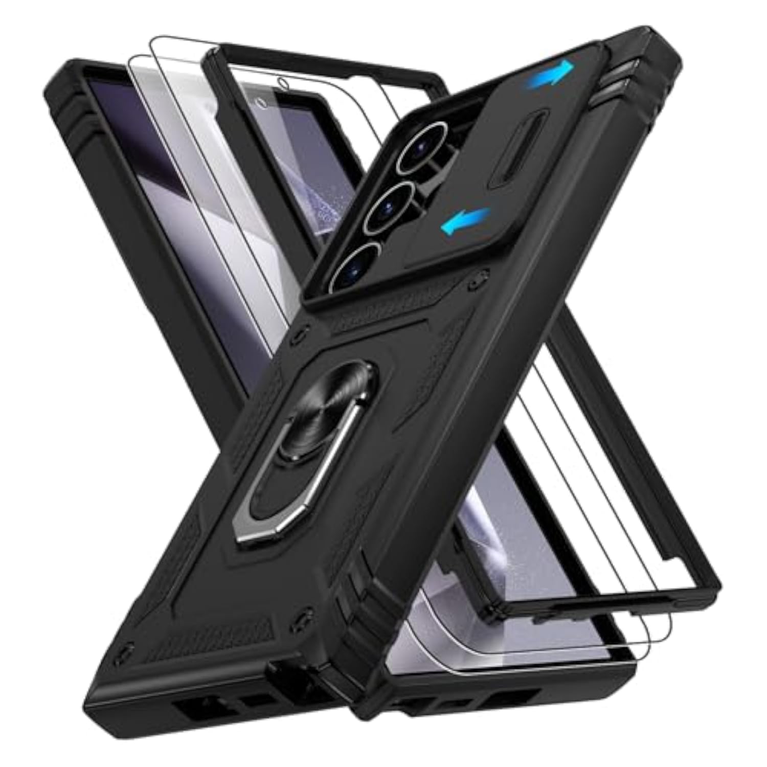 Samsung Galaxy S24 Ultra Case with 2x Screen Protector, Magnetic Stand & Slide Camera Cover, Shock Proof Military-Grade Funda para S24 Ultra Cover - Black