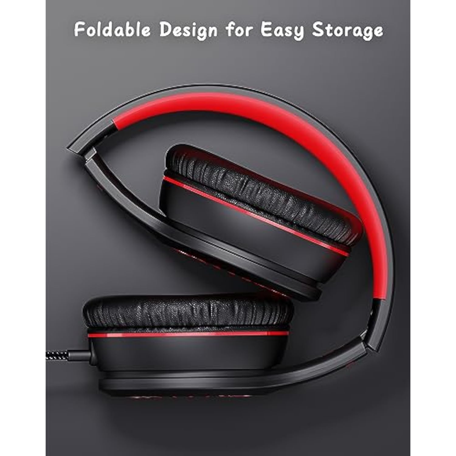 K16 Wired On-Ear Headphones with Mic, Foldable, 3.5mm Jack (Black/Red)