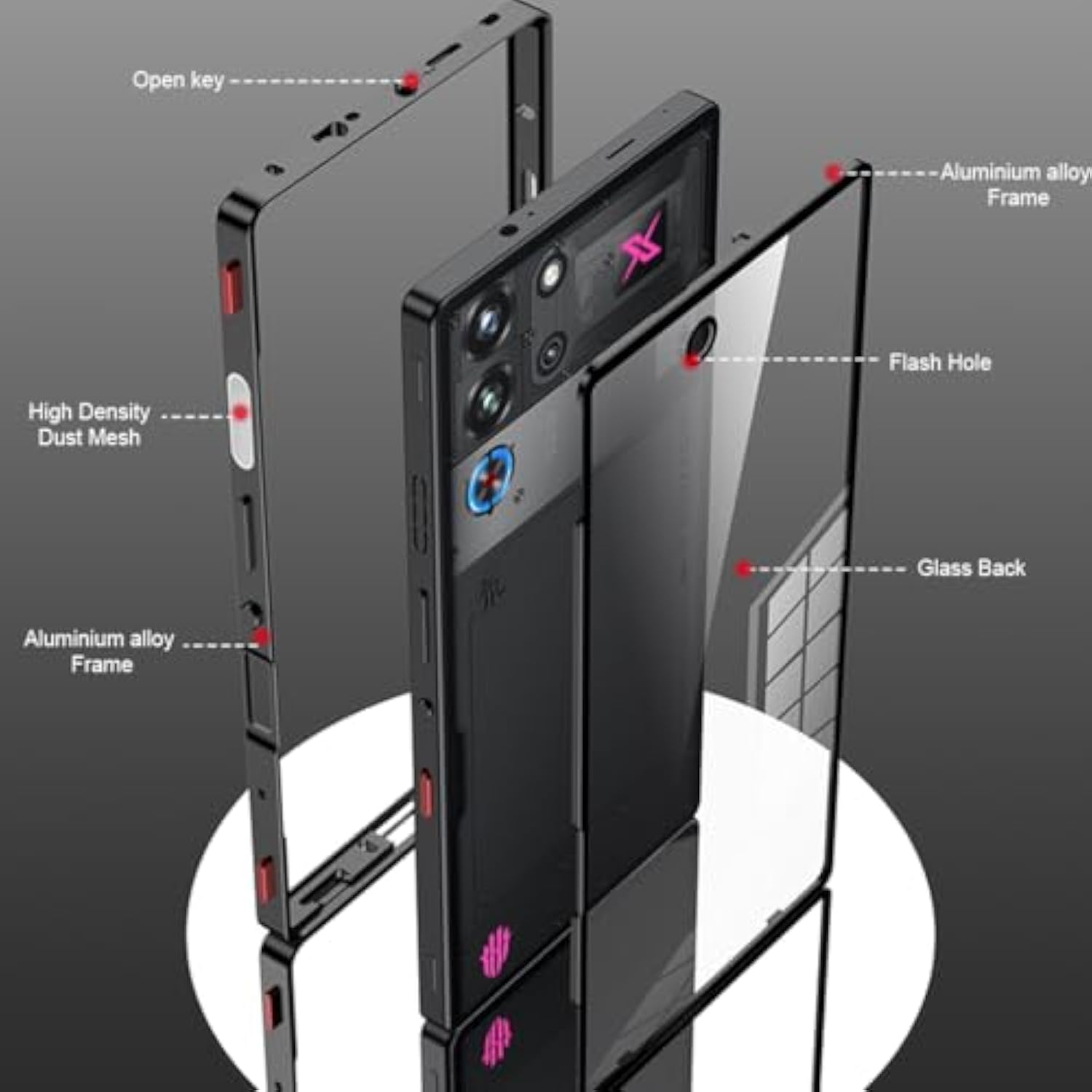 Case Compatible With Red Magic 10 Pro & 10S Pro With Screen Protector,Metal Frame + Clear Tempered Glass Back Cover,Purple