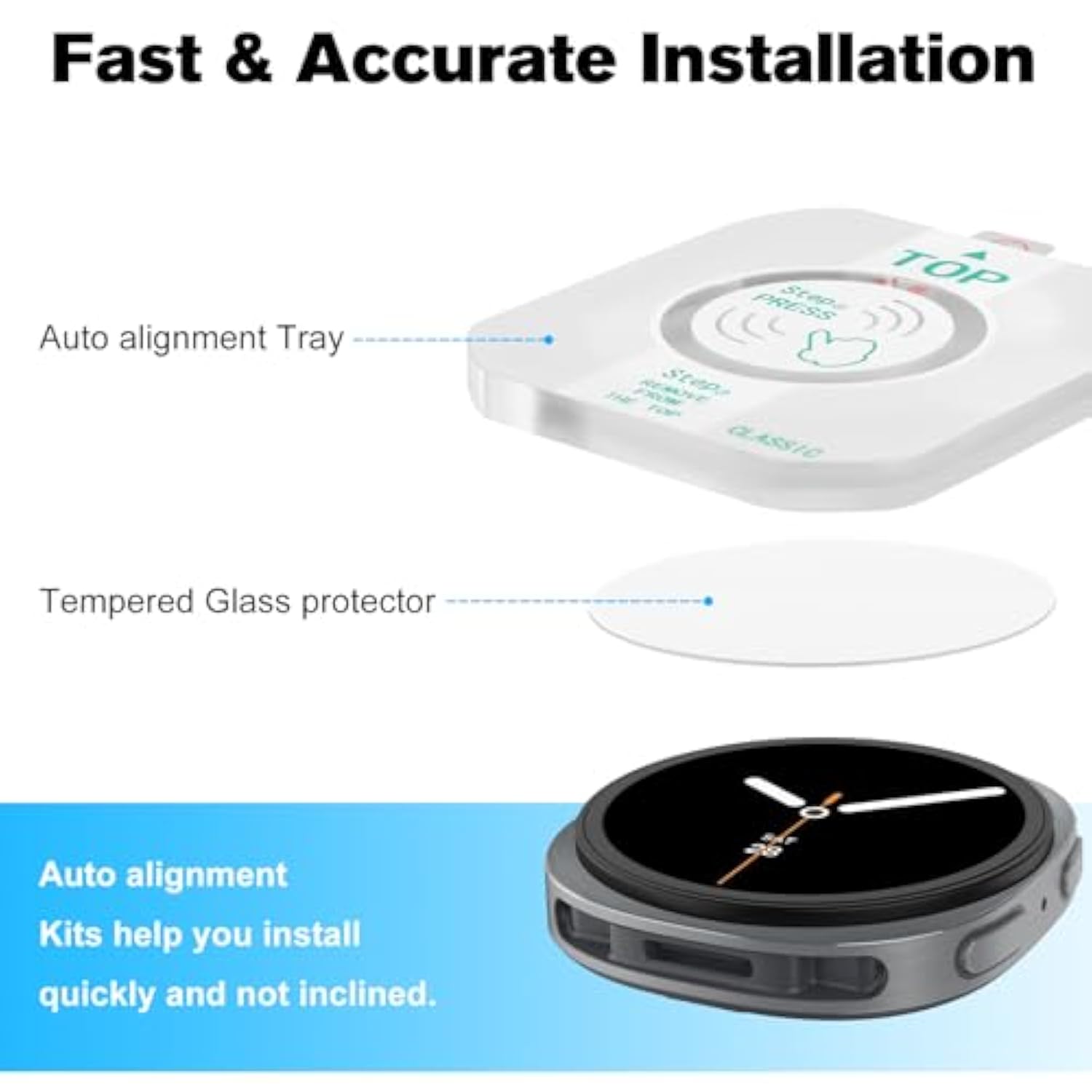 FINTIE 2 Pack Tempered Glass Screen Protector Compatible with Samsung Galaxy Watch 8 44mm 2025 with Auto-alignment Installation Frame