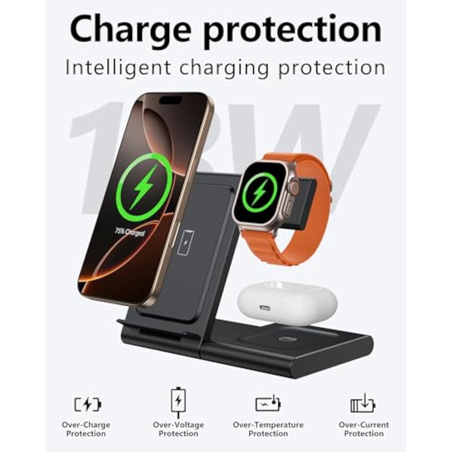 Charging Station For Apple Multiple Devices, 3 In 1 Wireless Charger Dock For Iphone 15/14/13/12/Pro/Plus/Max, Travel Charger For Apple Watch 10/9/8/Ultra 2/7/6/5/4/3 & Airpods 4/3/2/Pro