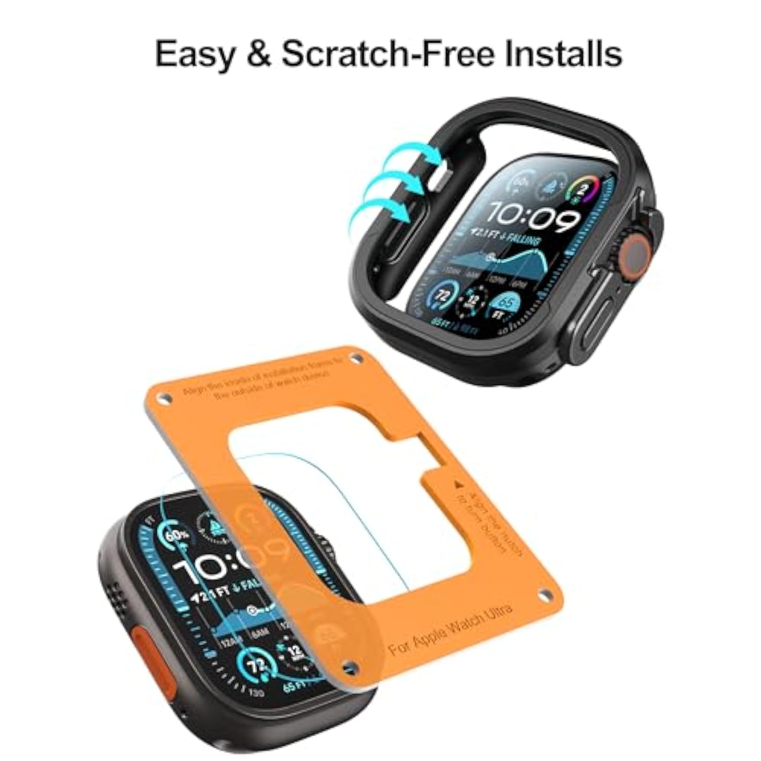 2 Pack Screen Protector And 1 Pack Aluminum Alloy Case Compatible With Apple Watch Ultra 2/Ultra 49Mm, 9H+ Screen Protector With Auto-Alignment Installation Frame, Military Grade Case, Black
