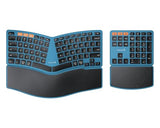 Bluetooth Ergonomic Keyboard, Wireless Split Keyboard With Separate Number Pad, Dual Bluetooth And Usb, Hard Wrist Rest, Rechargeable For Windows/Mac/Android - Blue