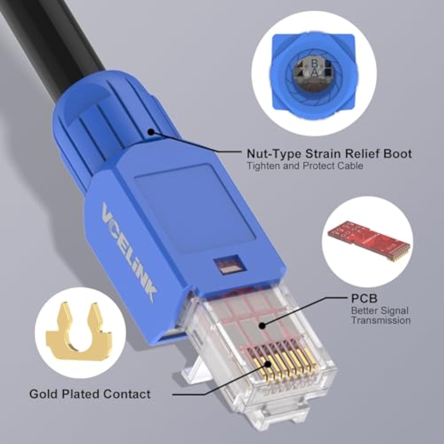Rj45 Connector Tool-Free, Cat6 Field Termination Plug, Gold Plated Modular Plu