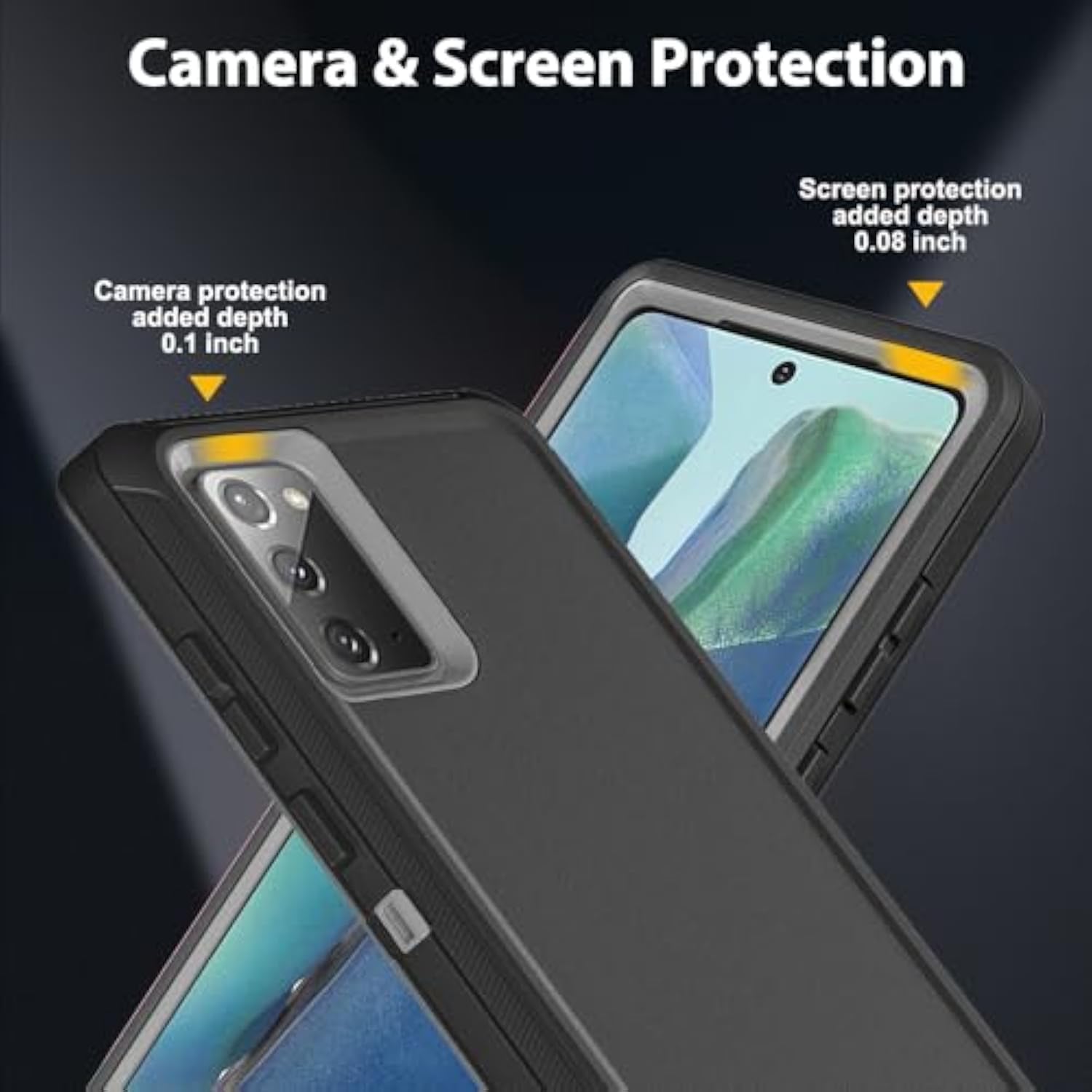 For Samsung Galaxy Note 20 Case With 2Pcs Self Healing Flexible Tpu Screen Protector & Camera Lens Protector, 3 In 1 Heavy Duty Shockproof/Drop Proof/Dust Proof Case (Black/Grey)