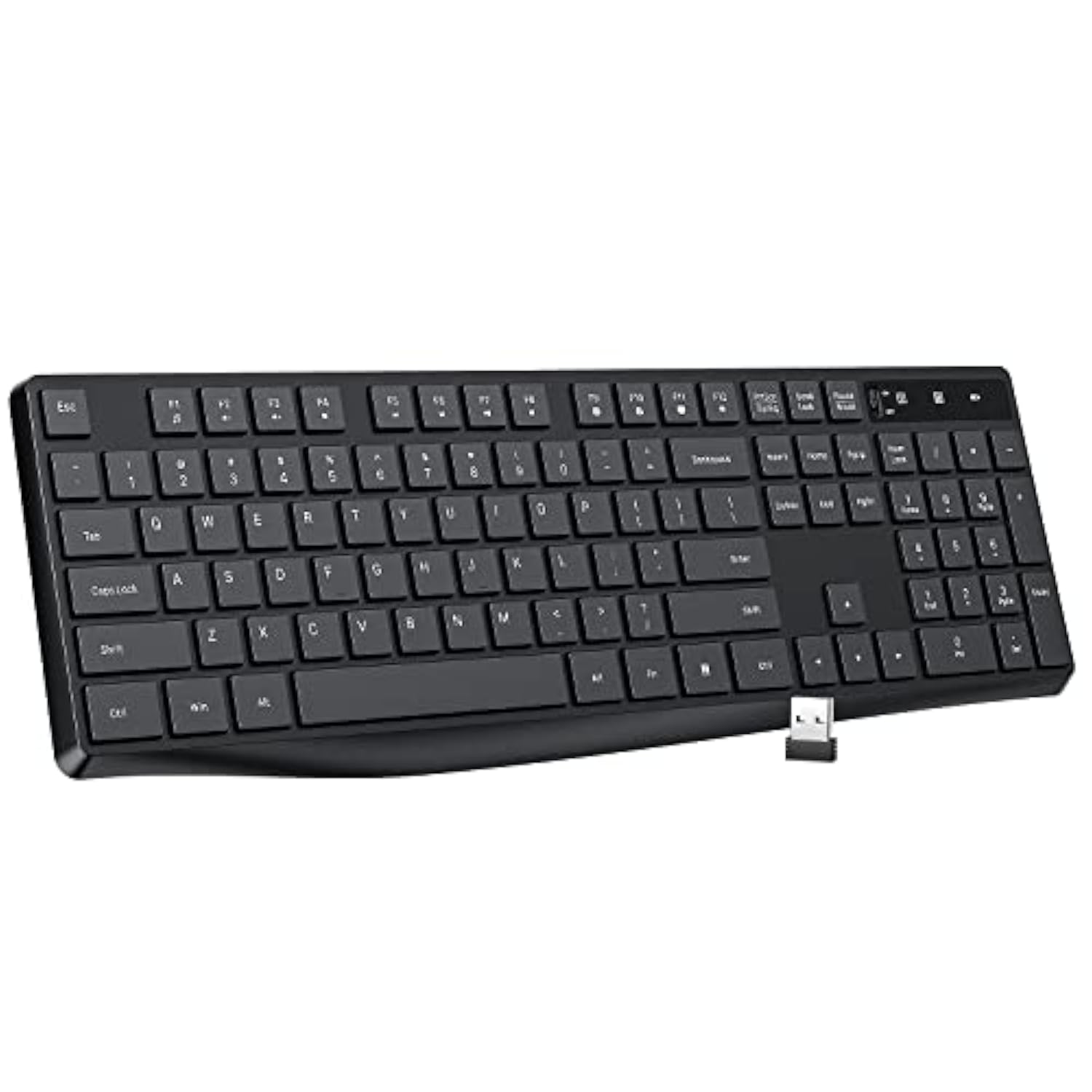 Mk98 Wireless Keyboard, 2.4G Ergonomic, Computer Keyboard, Enlarged Indicator Light, Full Size Pc Keyboard With Numeric Keypad For Laptop, Desktop, Surface, Chromebook, Notebook, Black