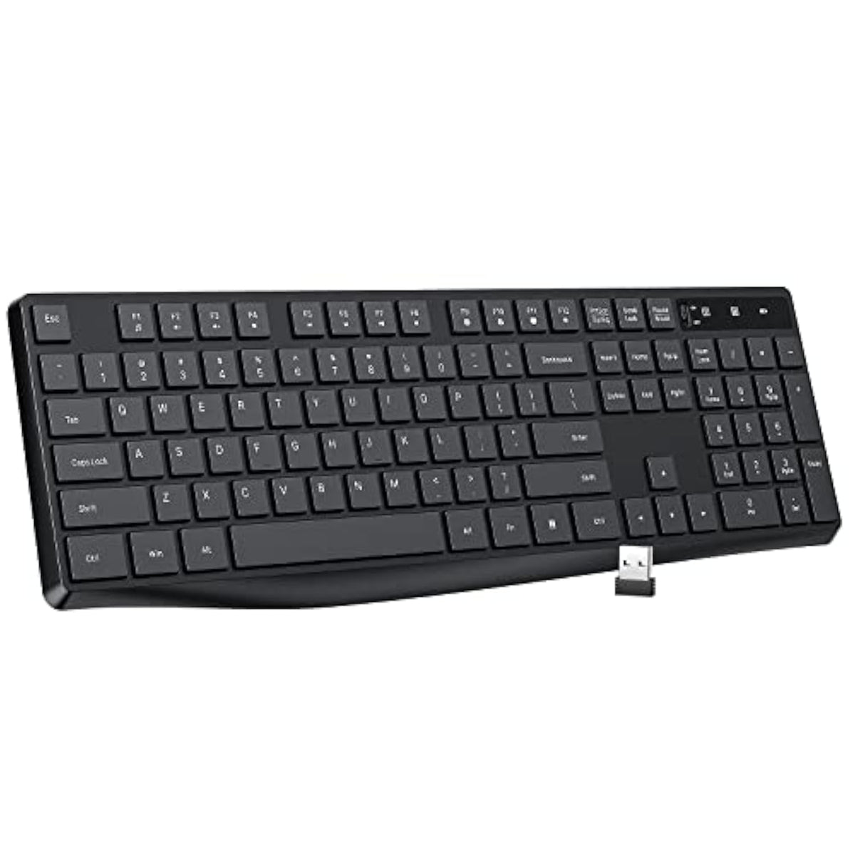 Mk98 Wireless Keyboard, 2.4G Ergonomic, Computer Keyboard, Enlarged Indicator Light, Full Size Pc Keyboard With Numeric Keypad For Laptop, Desktop, Surface, Chromebook, Notebook, Black