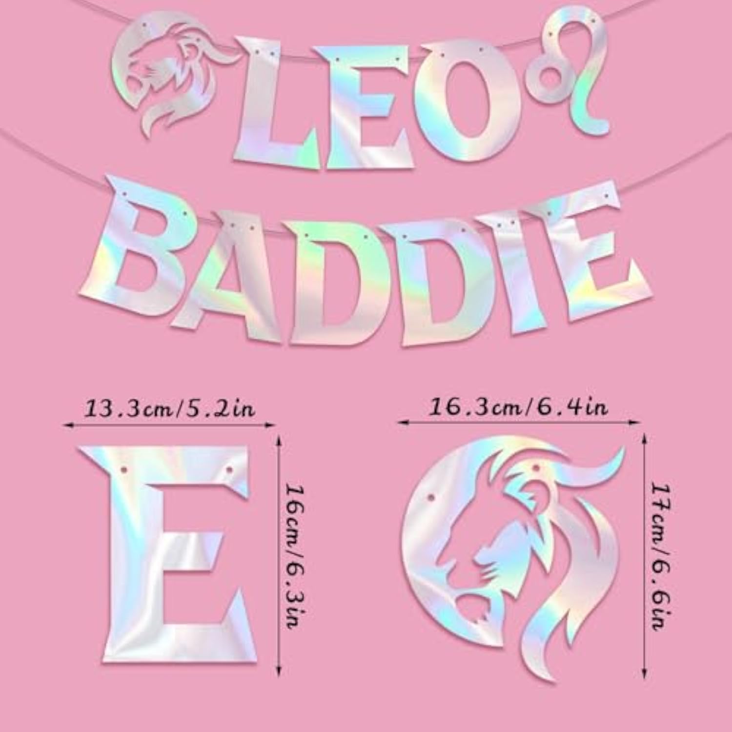 Leo Baddie Banner For July August Birthday Party Decorations, Glitter Iridescent Zodiac Leo Birthday Banner For Horoscope, Astrology Bday Party Decor, Ideas, Jokes And Favors (Iridescent)