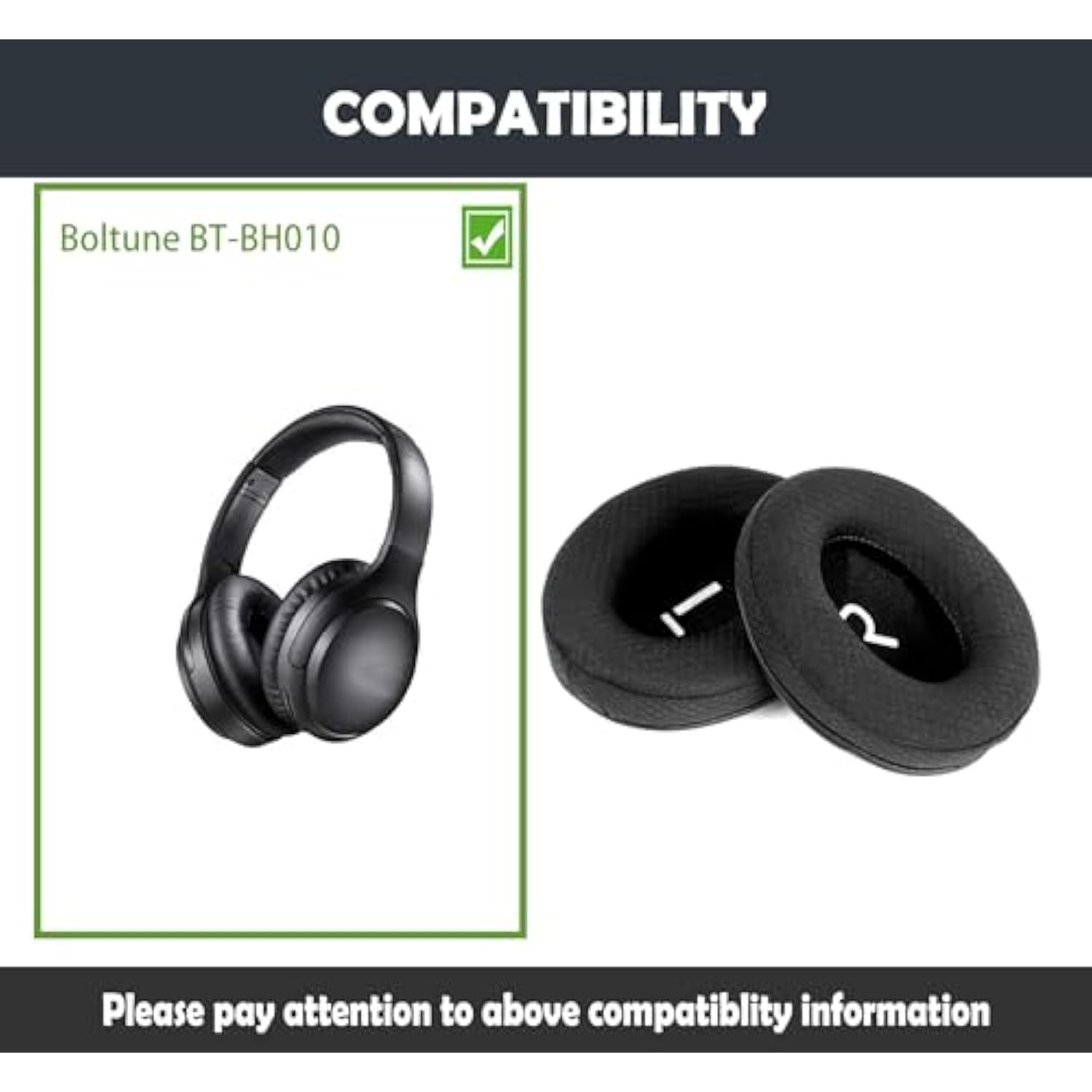 Replacement Earpads Cushion Compatible With Boltune Bt-Bh010 Headphone Ear Pads With Breathable Fabric/High Density Foam