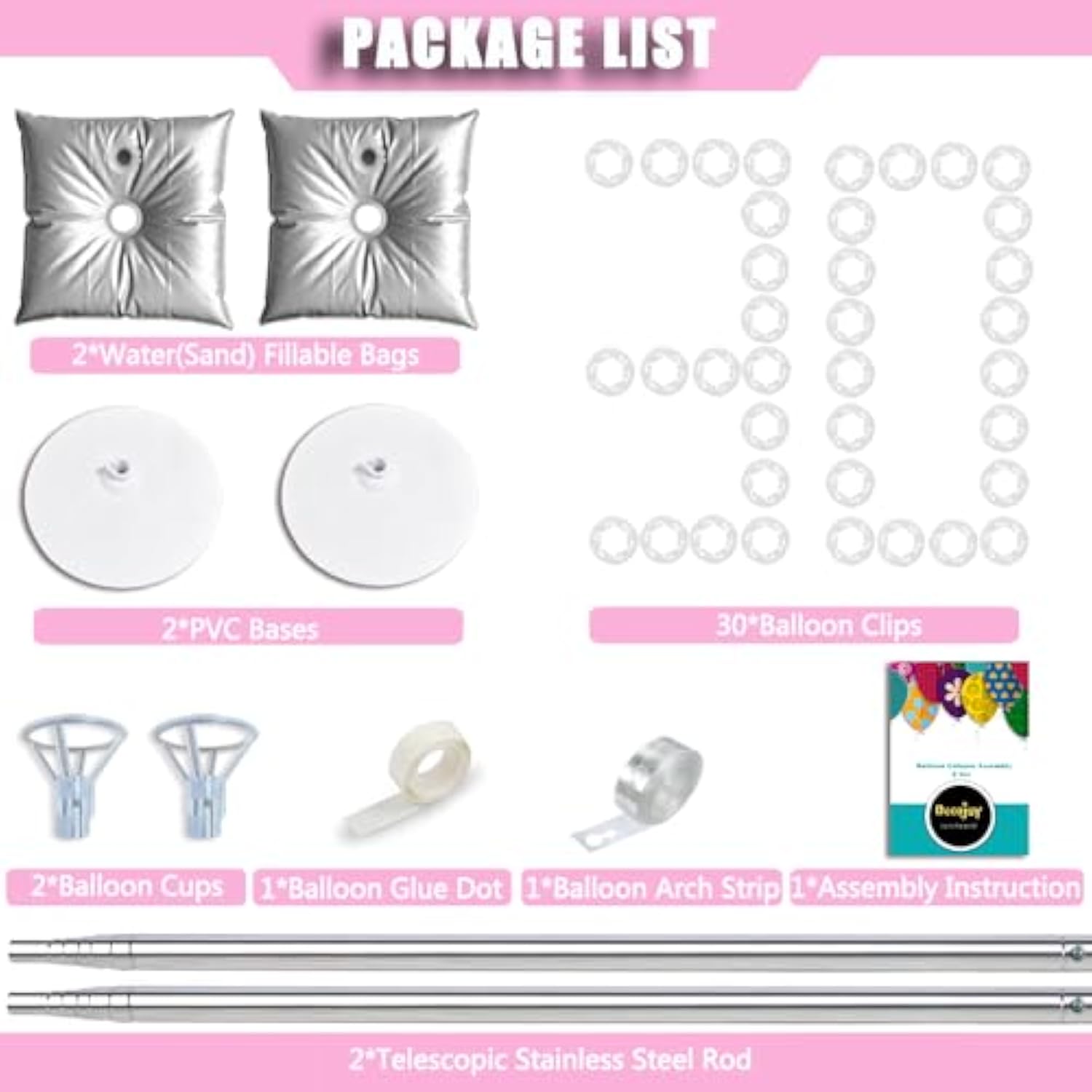 2Pcs Balloon Column Stand Set 7Ft Adjustable Tower Pillars for Birthday Halloween Party