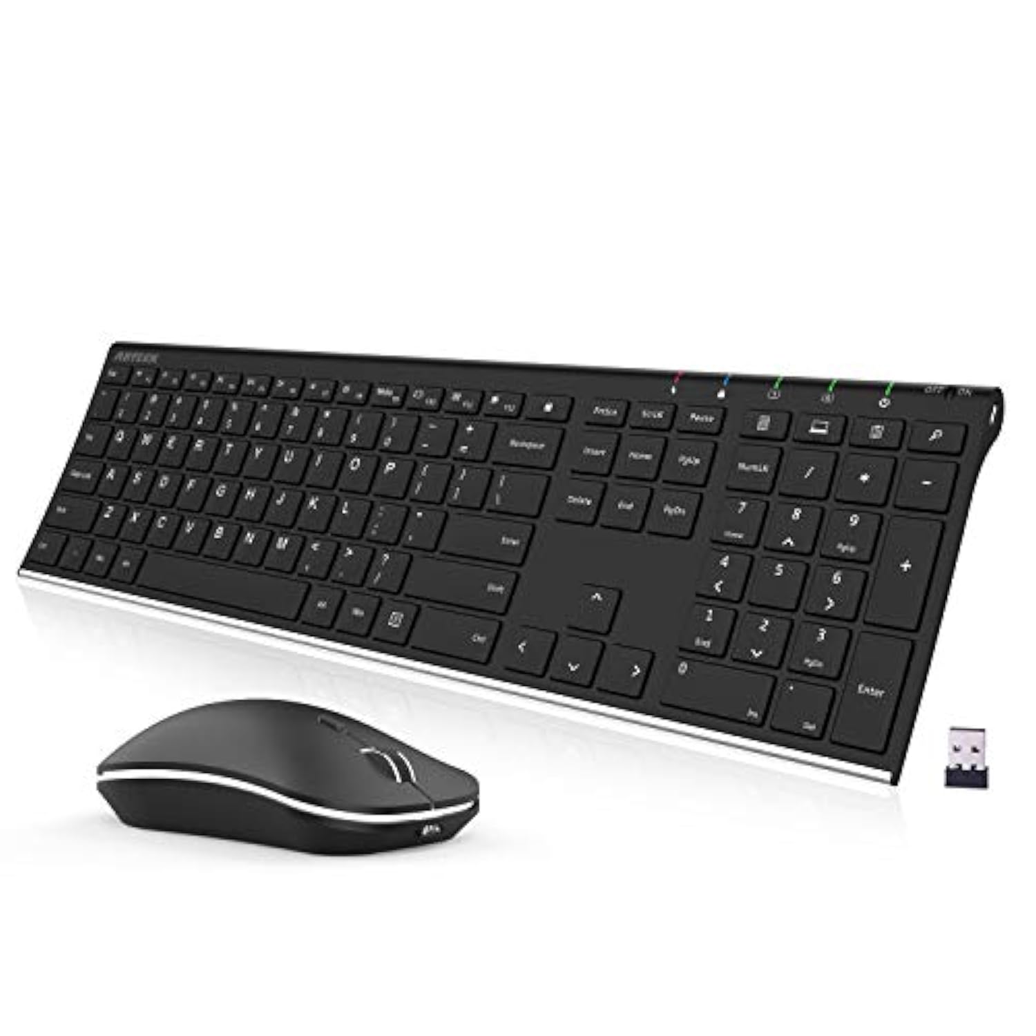 2.4G Wireless Keyboard And Mouse Combo Stainless Steel Ultra Slim Full Size Keyboard And Ergonomic Mice For Computer Desktop Pc Laptop And Windows 11/10/8 Build In Rechargeable Battery