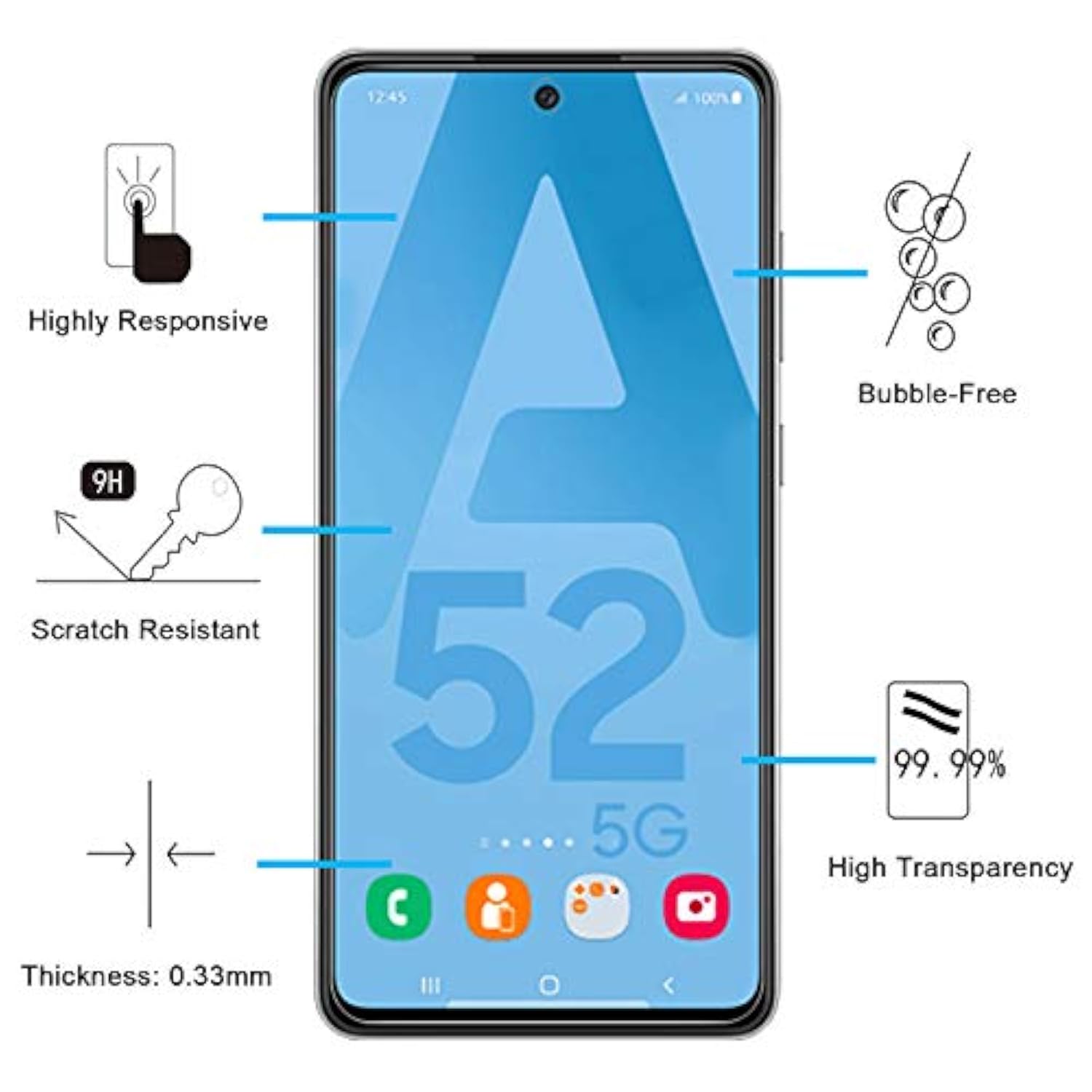 3 Pack Designed For Samsung Galaxy A52, A52 5G, A52S 5G Screen Protector Tempered Glass, Case Friendly Anti Scratch Bubble Free Ultra Resistant