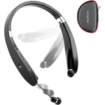 Foldable Bluetooth Headphones Wireless Neckband Headset With Retractable Earbuds, Sports Sweatproof Noise Cancelling Stereo Earphones With Mic