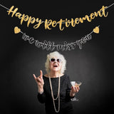 Pre-Strung Happy Retirement Banner, Black & Gold Glitter for Farewell Party Decorations