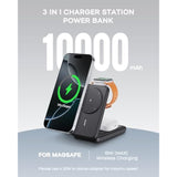 Portable Charger, 3-In-1 Charging Station 10000Mah Portable Charger Power Bank For Magsafe Foldable Battery Pack Travel For Iphone 16/15/14/13/12, For Apple Watch 10/9/8/7/6/5/Ultra/2, Black