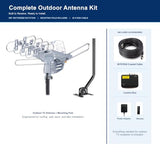 Amplified Outdoor TV Antenna with 360° Motorized Rotation, UHF/VHF Long-Range Reception, Remote Control, Mounting Pole & 40FT RG6 Cable, Dual TV