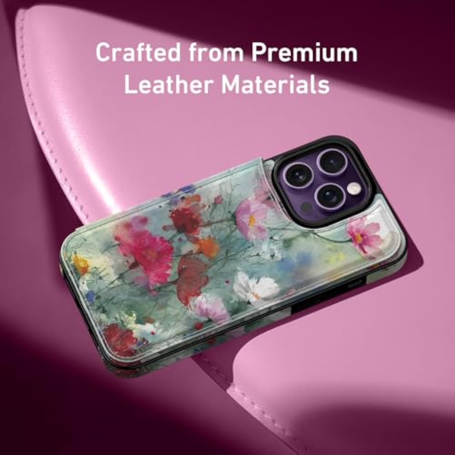 For Iphone 14 Pro Wallet Case With Card Holder, Rfid-Blocking, Military-Grade Drop Protection & Floral Animal Design, Magnetic Closure With Leather Kickstand - Dreamy Flowers