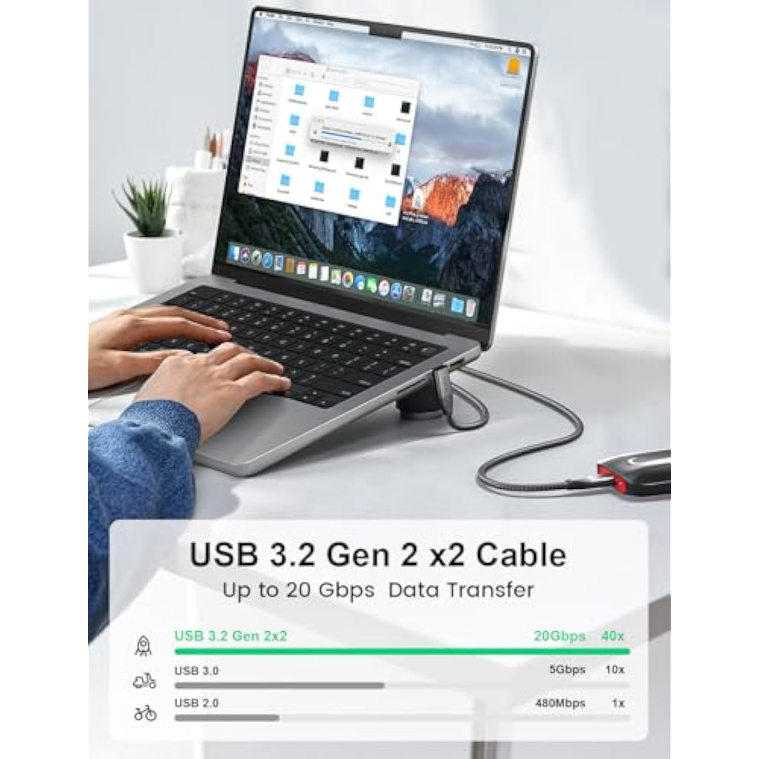 240W Usb C To Usb C Cable, Right Angle Usb C 3.2 Gen 2 Cable 20Gbps Usb Type C