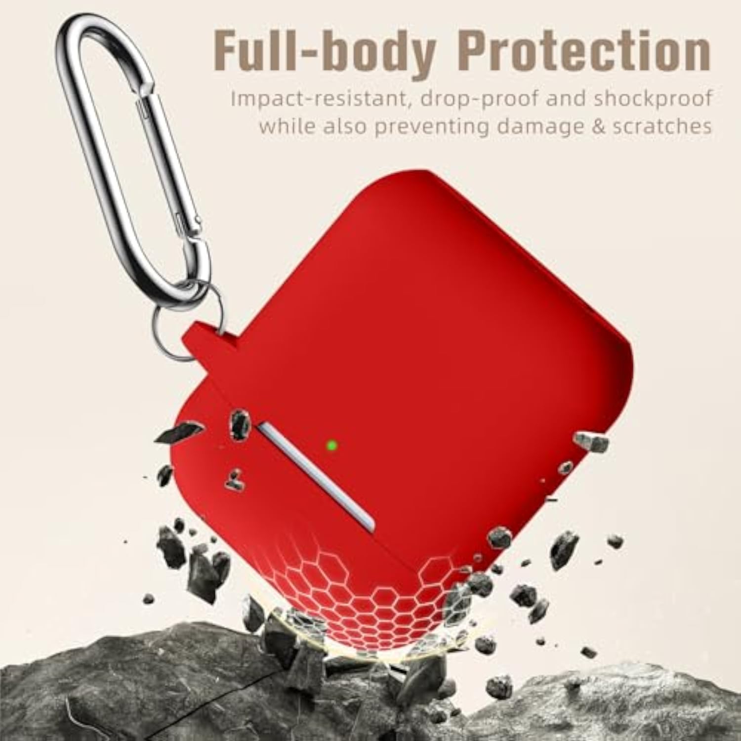 Soft Silicone Protective Skin for AirPods with Keychain Accessories, Compatible with AirPods Case Cover, Front LED Visible, Red