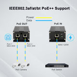 Ip67 Gigabit Outdoor Poe++ Waterproof Extender 1 In 2 Out 90W Input Ieee802.3Af/At/Bt 400M 48-57V, 3 Cascade Connection Surveillance Networks