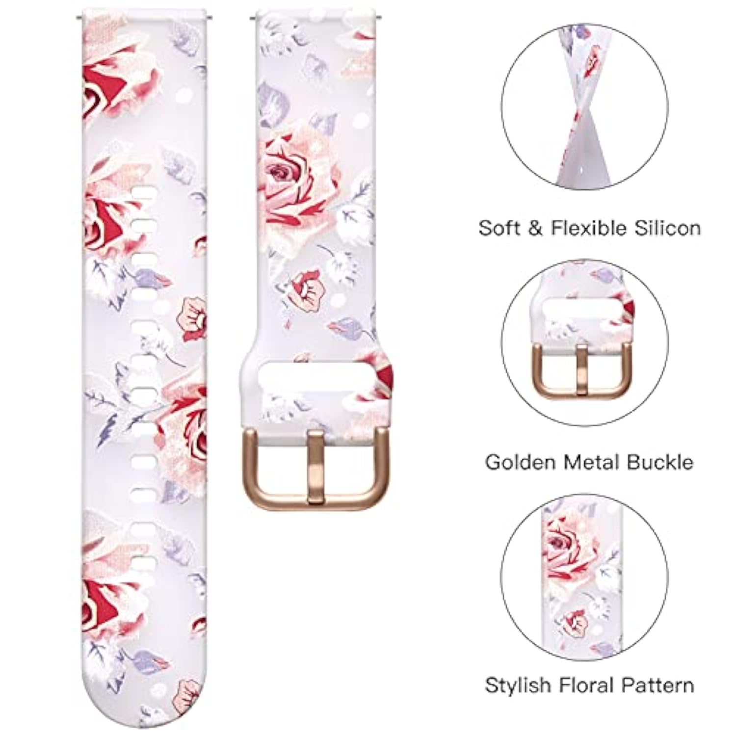 Silicone Band for Samsung Galaxy Watch 4-7 20mm 40-47mm Pink Flower