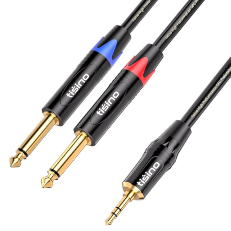 1/8 To 1/4 Stereo Cable, 1/8 Inch Trs Stereo To Dual 1/4 Inch Ts Mono Y-Splitter Cable 3.5Mm Aux Mini Jack To Jack Breakout Cord - 10 Feet