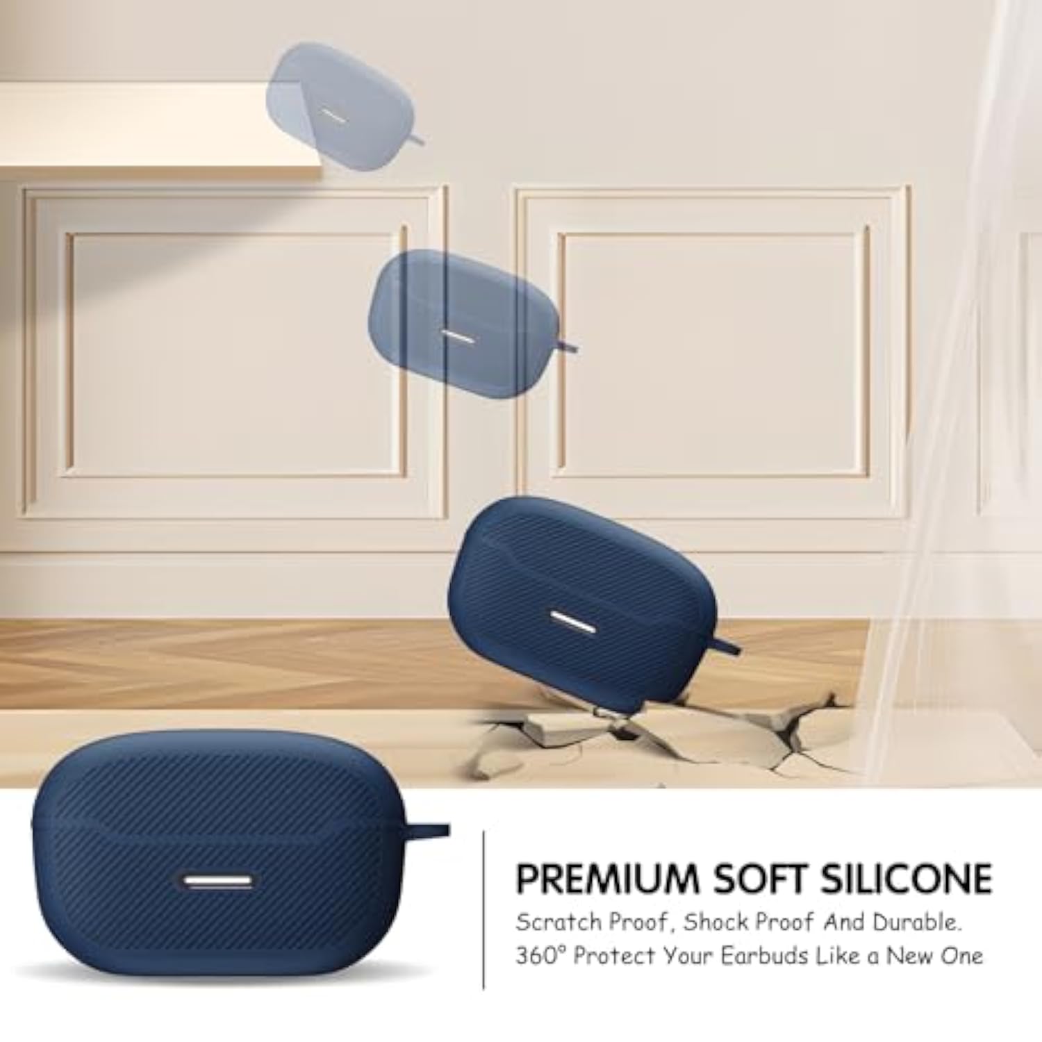 Silicone Protective Case Compatible With Jbl Endurance Race, Portable Scratch Shock Resistant Cover With Carabiner [Front Led Visible] Dark Blue