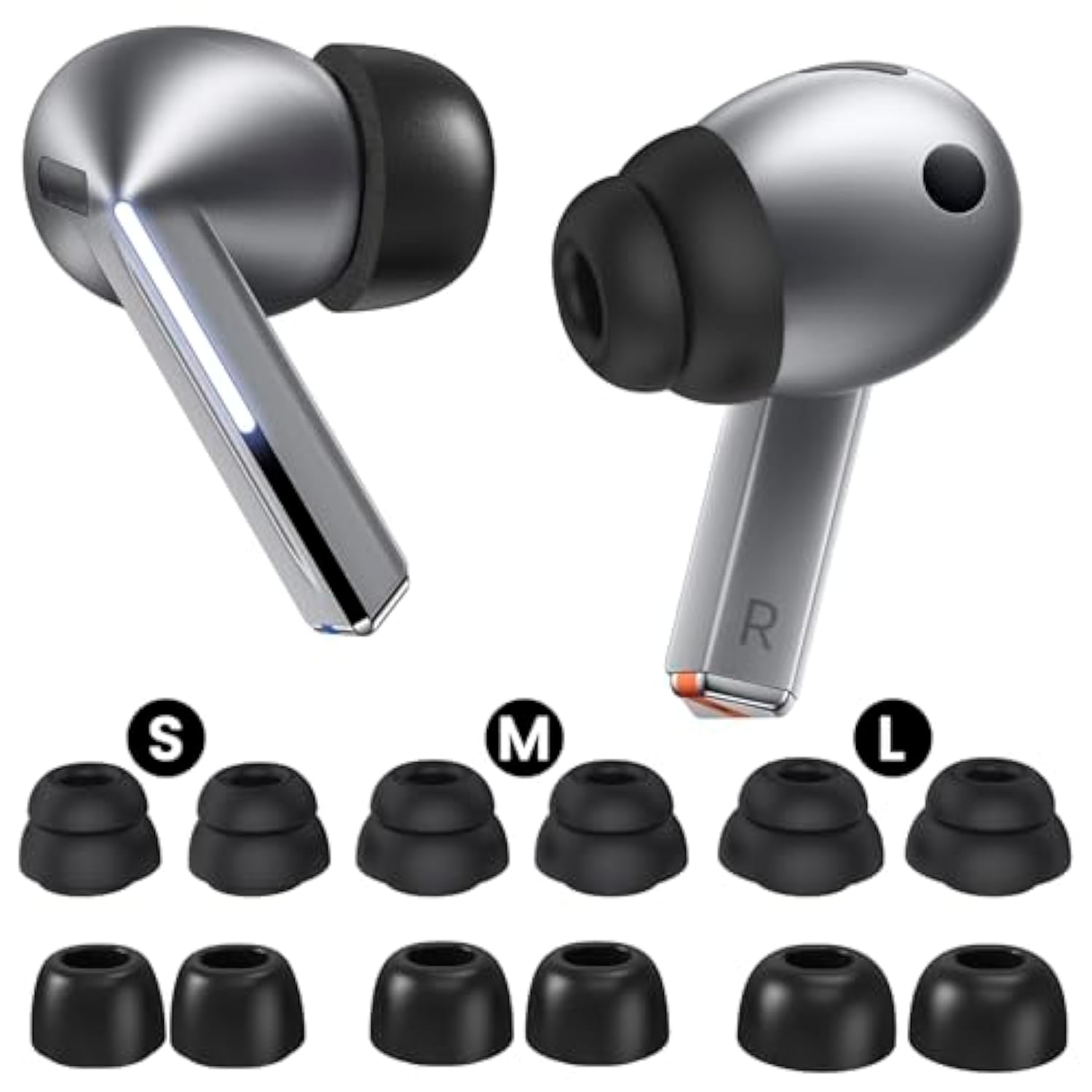 6 Pairs Ear Tips Set For Samsung Galaxy Buds3 Pro (2024), S/M/L?3 Pairs Memory Foam+3 Pairs Double Flange Silicone ? Earbuds Replacement Fit In Case Compatible With Samsung Galaxy Buds 3 Pro