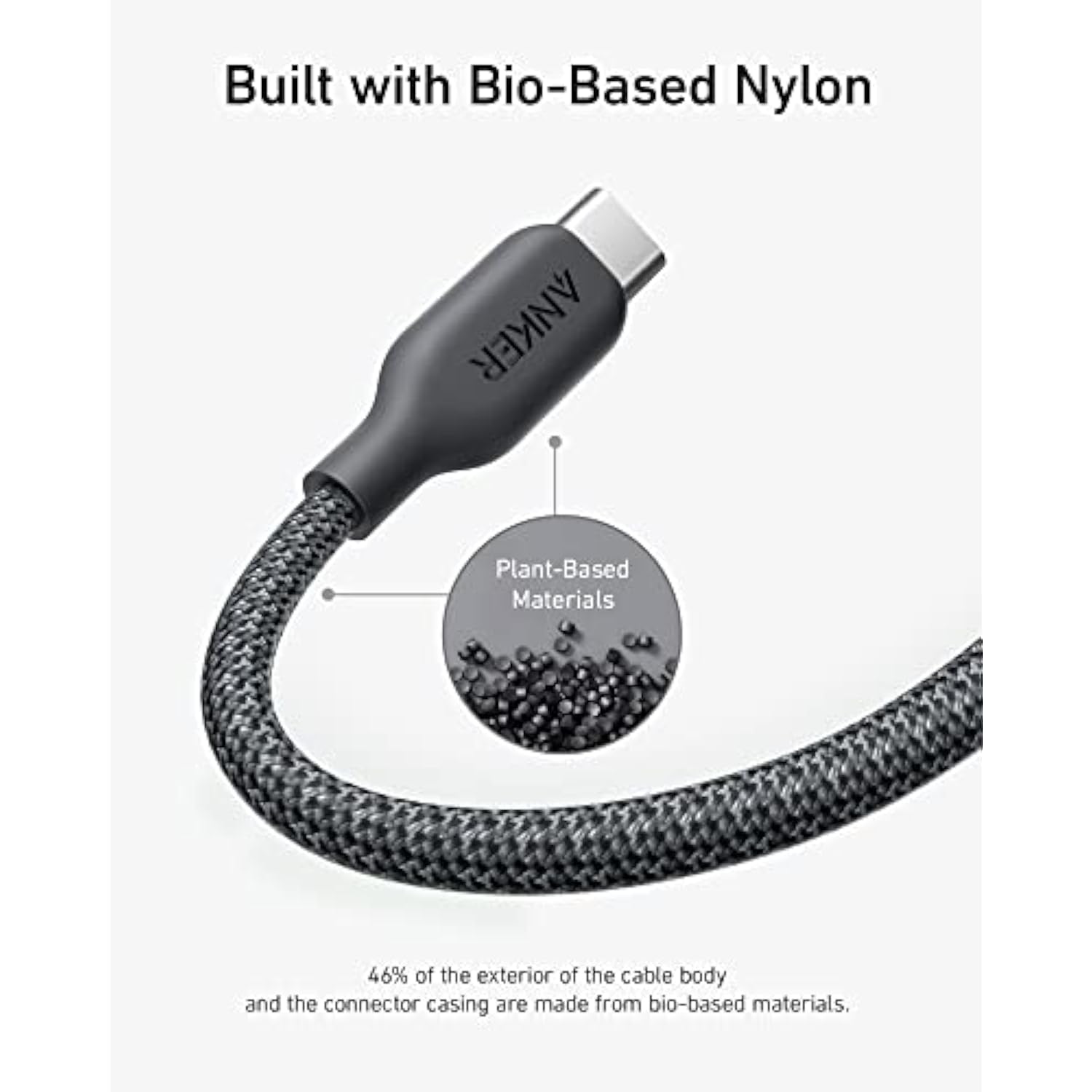 Anker USB C Cable, 240W Bio-Braided Type C Fast Charge Cord for iPhone 16/16 Pro, MacBook Pro 2020, iPad Pro,and More(USB 2.0, 6FT, Phantom Black)