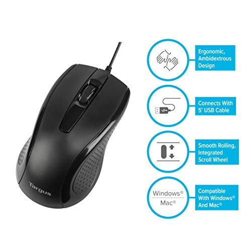 3-Button Usb Full-Size Optical Mouse With 6-Foot Usb Cord, Supports Windows And Mac, Black (Amu81Usz) (Pack Of 4)