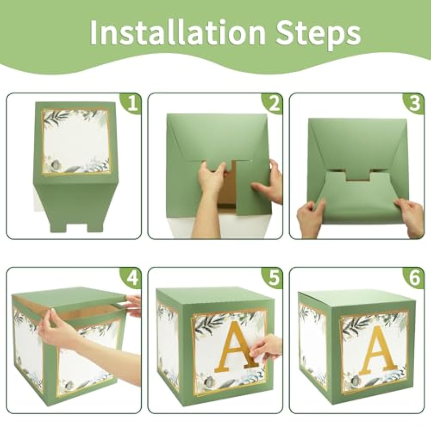 4PCS Sage Green Baby Boxes with Letters for Baby Shower Gender Reveal Birthday Party