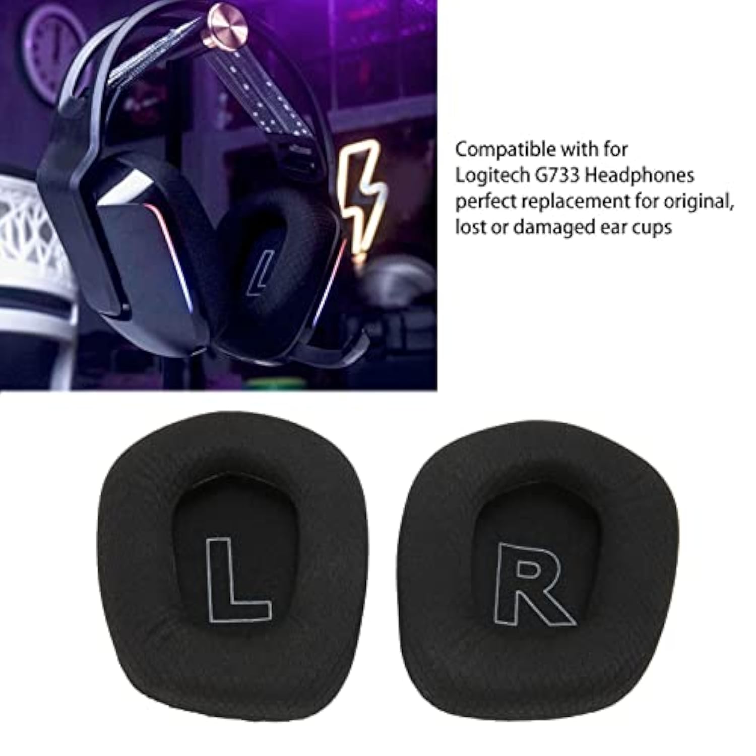 Earpads, For G733 Headphones, Replacement Ear Cushions Cover, Noise Isolation Foam And Breathable, Highly Elastic Soft Comfortable Leather(Black)