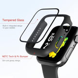 2 Pack Tempered Glass Case Compatible for Apple Watch, Hard PC Screen Protector Overall Protection Lightweight Scratch Resistant (Black, 44mm)