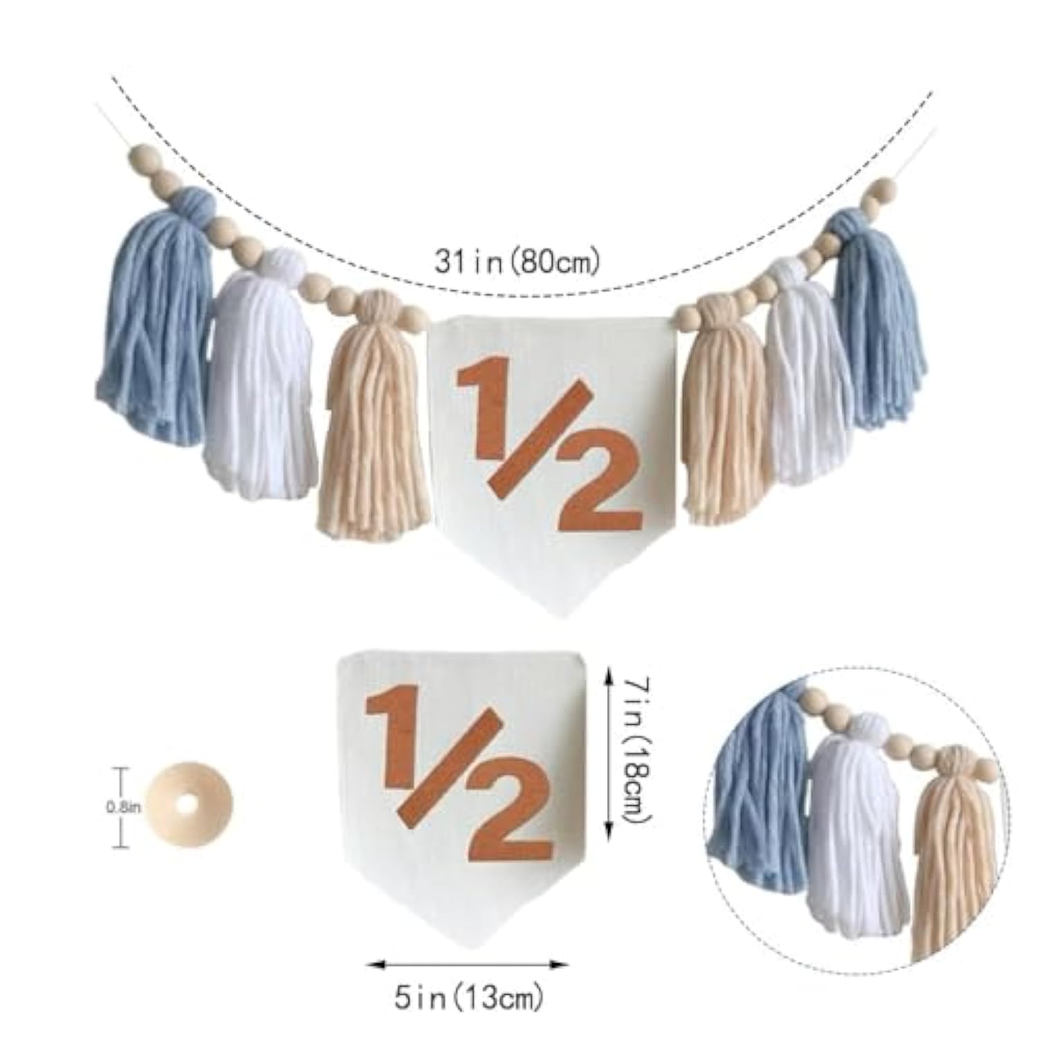 Blue Handmade 1/2 High Chair Banner With Cone Birthday Hat For Half Way To One Baby Boy 6 Months Half Birthday Decorations