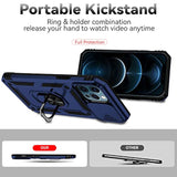 iPhone 12 Pro Max Case with Camera Cover Screen Protector Kickstand Blue