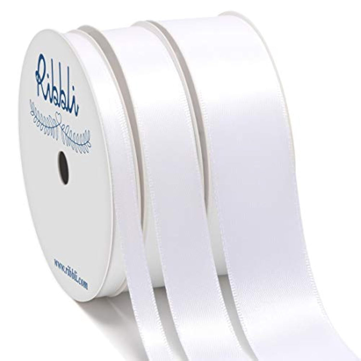 3 Rolls Double Faced Solid Satin White Craft Ribbon,Total 30 Yards,(1/