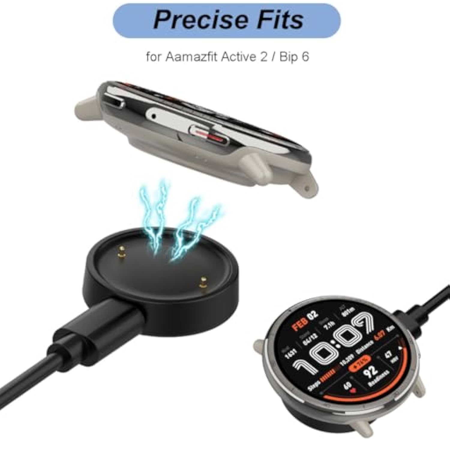 Charger For Amazfit Active 2/Bip 6, Replacement Usb Charging Cable Cord Dock For Amazfit Bip 6/Active 2 Smart Watch (3.3Ft/1M) (2)