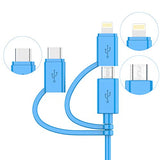 MFI Certified 3-in-1 Cable, Lightning/Type C/Micro USB Cable for iPhone, iPad, Huawei, HTC, LG,  Galaxy, Sony Xperia, Android