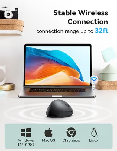 Ergonomic Mouse, 4800 Dpi 5 Adjustable Dpi Levels, Wireless Vertical Mouse, 6 Buttons, 2.4G Silent Mouse For Laptop, Pc, Chromebook, Mac - Black