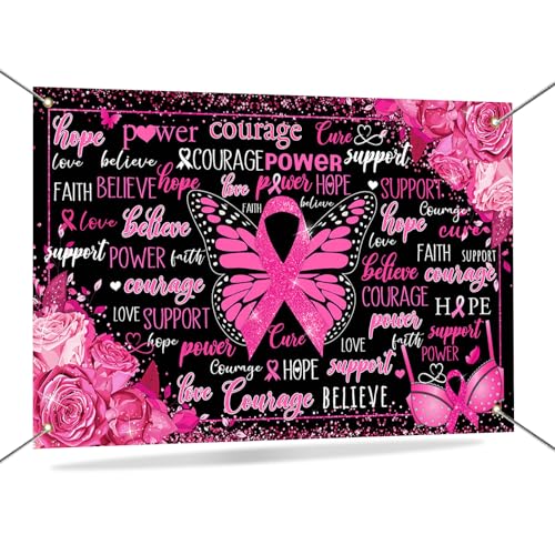 Breast Cancer Awareness Banner Backdrop Pink Ribbon Banner Decor 6x3.6ft