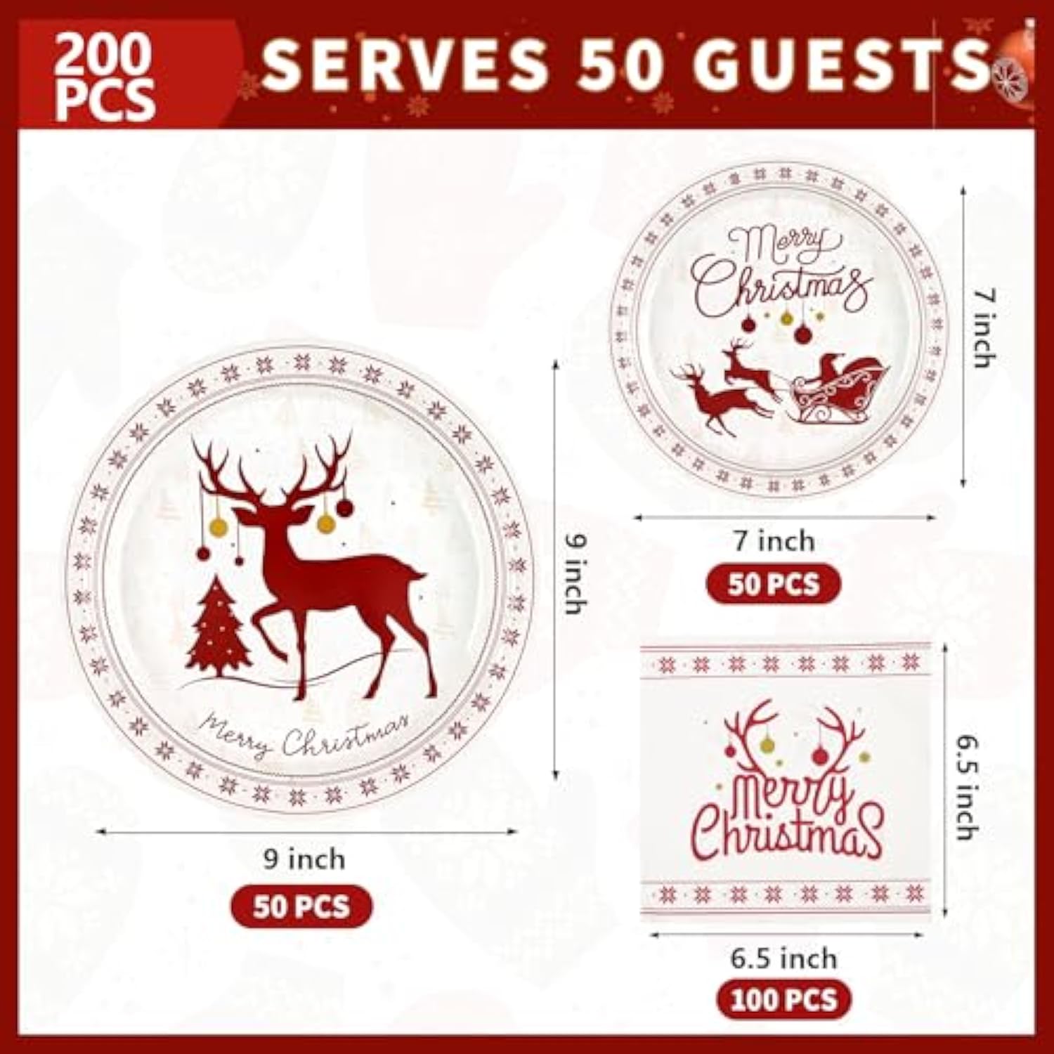 Merry Christmas Paper Plates And Napkins, Reindeer Christmas Party Supplies Holiday Paper Plates For Christmas Party Xmas Decor, Paper Dinnerware Set Serve 50 Guests, Modern Simple Design