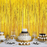 10 Pack Gold Foil Fringe Curtains 3.3x6.6ft Tinsel Backdrop for Parties