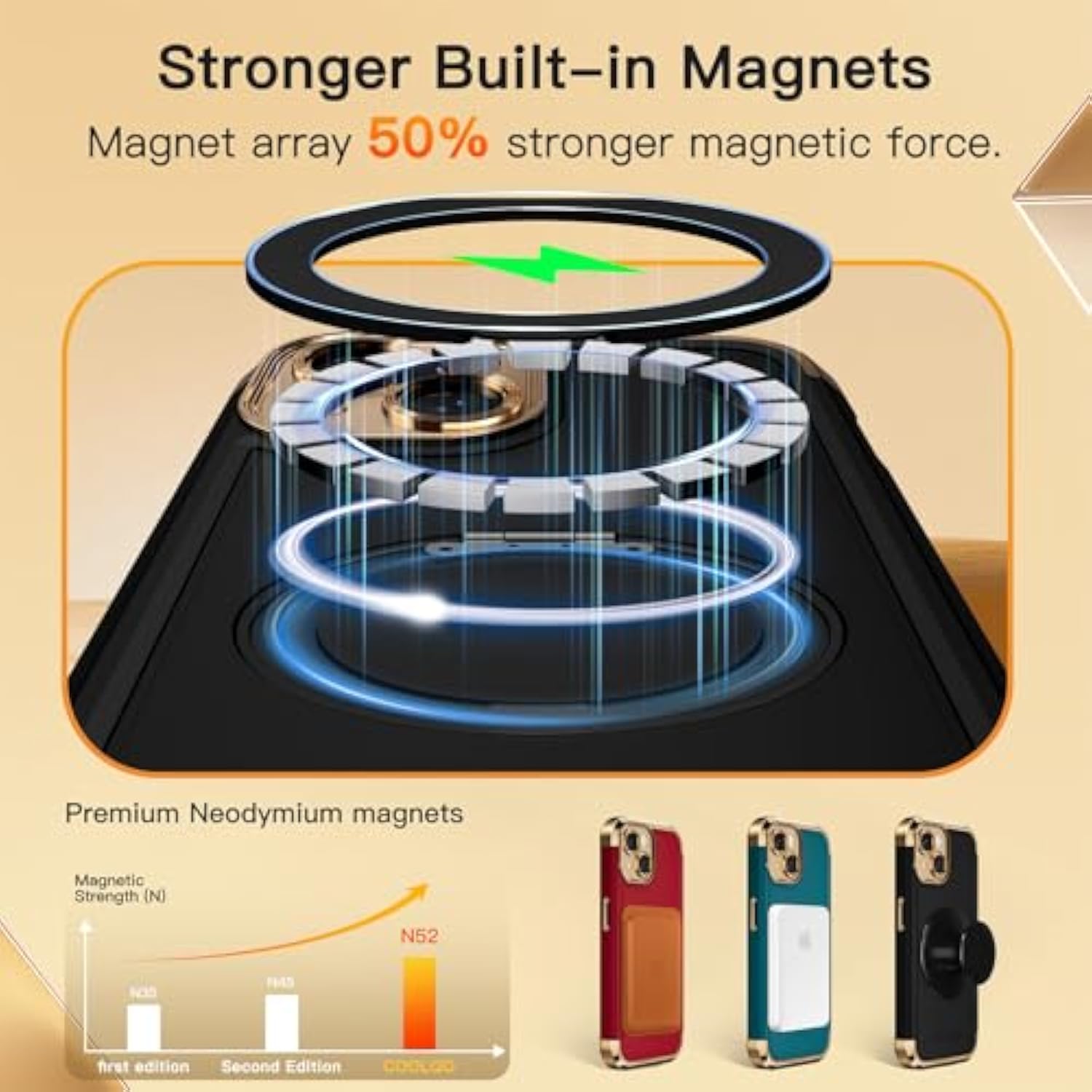 For Iphone 15 Case 6.1'' Upgraded 360° Spin Magnetic Stand [Compatible With Magsafe][Military Protection] Plating Matte Scratch-Resistant Back Protective Shockproof Phone Case, Black Gold