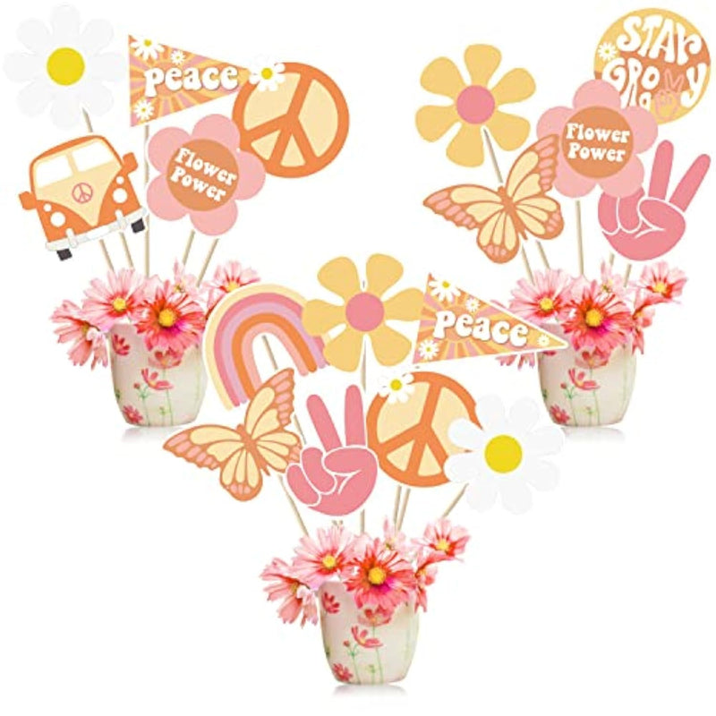 30Pcs Groovy Retro Hippie Boho Party Centerpieces For Tables Toppers Rainbow Butterfly Daisy Flower Birthday Decoration Star Groovy 60'S Party Supplies Favors For Girls Baby Shower Photo Props